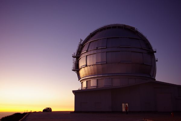 The huge Grantecan telescope at sunset