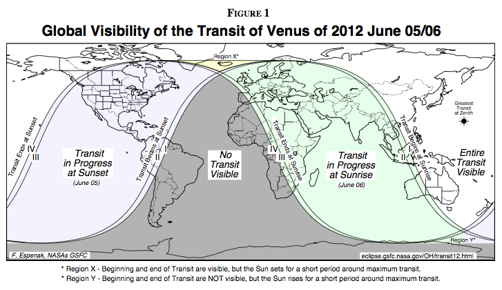 NASA map showing where the Venus transit will be visible