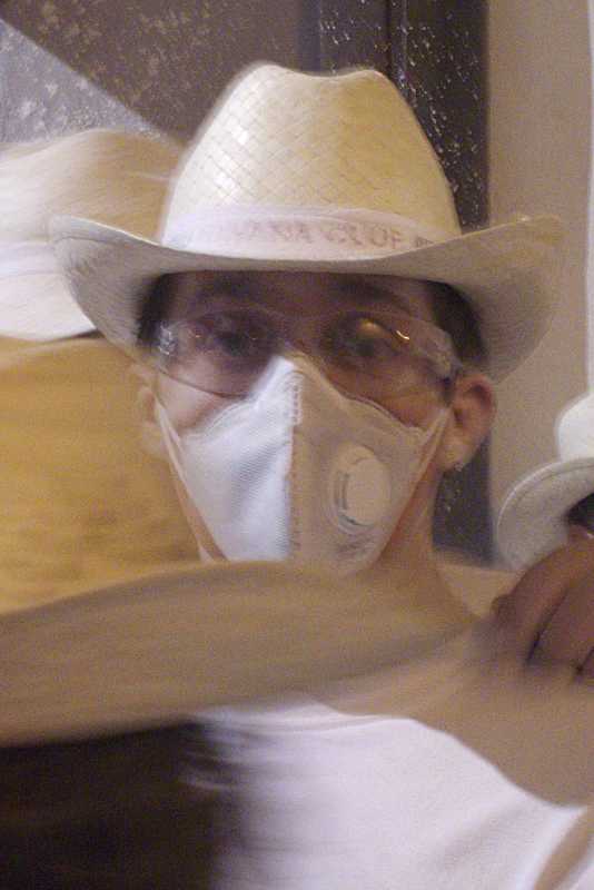 Man wearing a dust mask on his face at Los Indianos, Carnival, Santa Cruz de La Palma