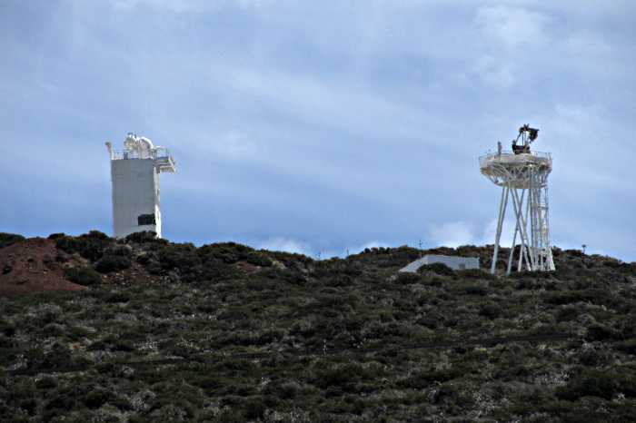 The Swedish solar tower(left)  and the Dutch Open Telescope (right), Roque de Los Muchachos observatory.
