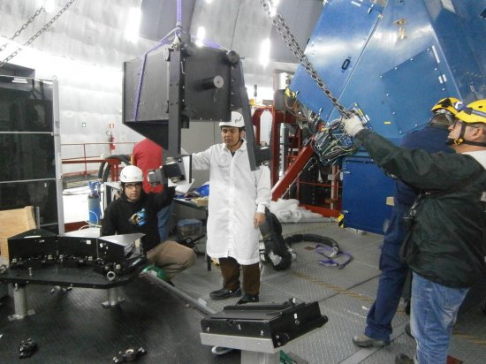 The HORS spectrograph being installed on the Nasmyth platform of GTC, Roque de Los Muchachos