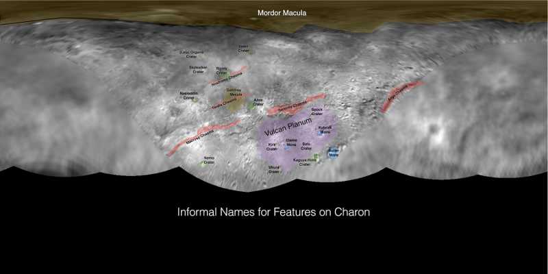 Map of informal names for features on Charon